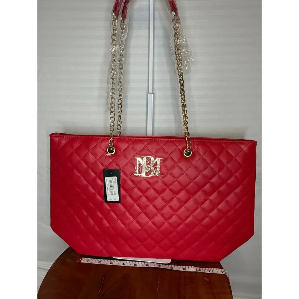 Badgley Mischka Large Quilted Tote MSRP $129 NWT Black Vegan Leather (#2)